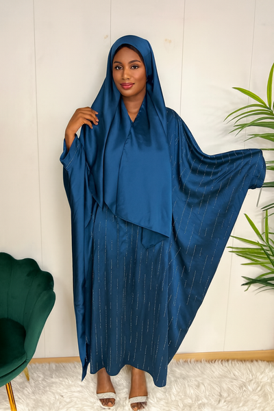 🕌 Abaya satinée à strass avec voile intégré – Élégance Divine | Hafsoit Mode