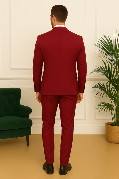 Costume rouge bordeaux pour homme – vue de dos montrant la coupe moderne Drop 6
