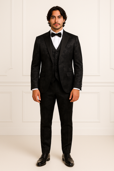 Costume homme 3 pièces noir SUITMEN – smoking élégant avec veste et gilet