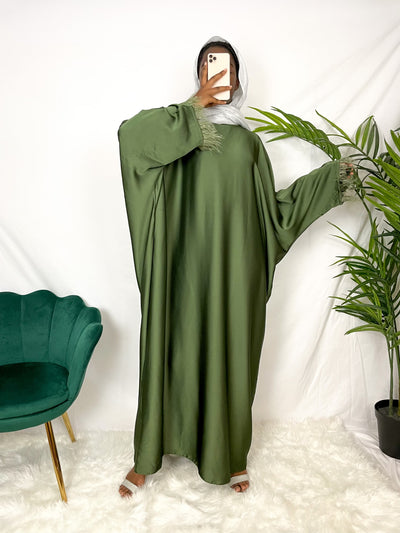 Abaya manche avec plumes