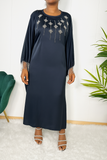 Abaya Satinée Louna – Broderies Fines & Franges Argentées (Du 34 au 64+)