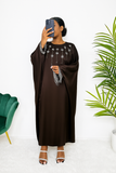 Abaya Satinée Louna – Broderies Fines & Franges Argentées (Du 34 au 64+)