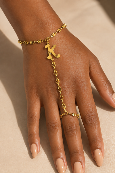 Bijou de Main Initiale Doré en Acier Inoxydable – Bracelet Bague de A à Z