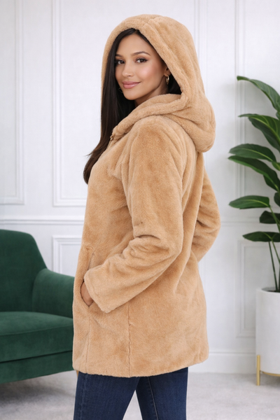 Manteau en fourrure synthétique à capuche – Taille unique