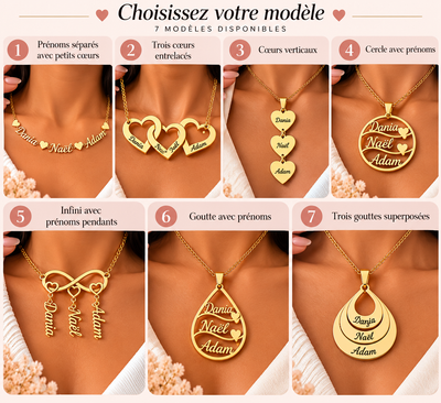 Collier Personnalisé 3 Prénoms en Acier Inoxydable Doré – Plusieurs Modèles au Choix