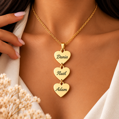 Collier Personnalisé 3 Prénoms en Acier Inoxydable Doré – Plusieurs Modèles au Choix