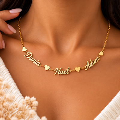 Collier Personnalisé 3 Prénoms en Acier Inoxydable Doré – Plusieurs Modèles au Choix