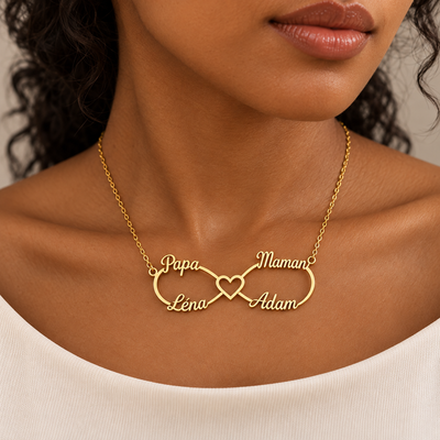 Collier personnalisé 4 ou 5 prénoms avec cœurs – Acier inoxydable