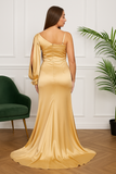 Robe longue satinée à une manche – Dorée