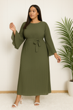 Hafsoit Mode – Robe longue plissée à manches évasées – Élégance fluide – Taille unique (36–46) – Rose ou Vert Olive