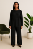 Hafsoit Mode – Ensemble large en maille côtelée – Vert olive ou Noir – Tenue chic & confort – Taille unique 38 à 48