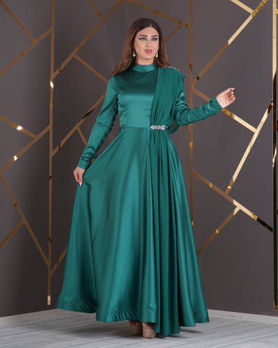 Robe de soiree en satin manches longues Lina Hafsoit Mode