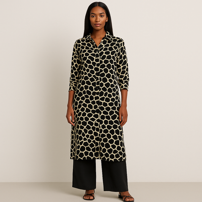 Ensemble femme chic imprimé girafe noir et beige – vue de face