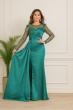 Robe de soirée longue verte satin & sequins – Élégance Hafsoit Mode