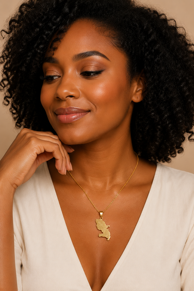 Collier Carte Pays et Îles Doré en Acier Inoxydable – Pendentif Origines