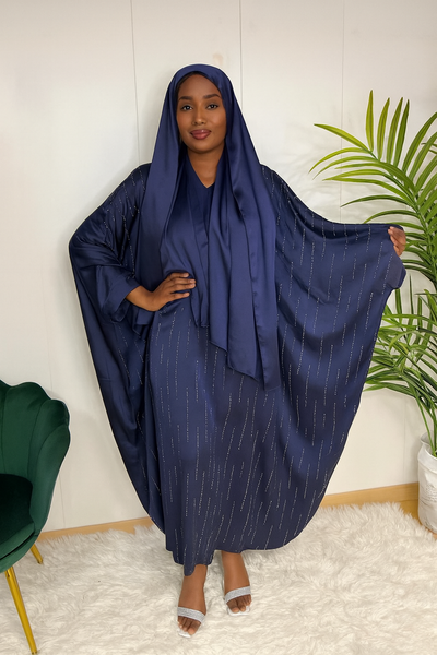 🕌 Abaya satinée à strass avec voile intégré – Élégance Divine | Hafsoit Mode
