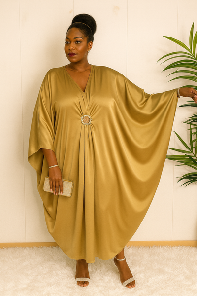 Robe caftan satin grande taille – Tenue de soirée élégante fluide femme