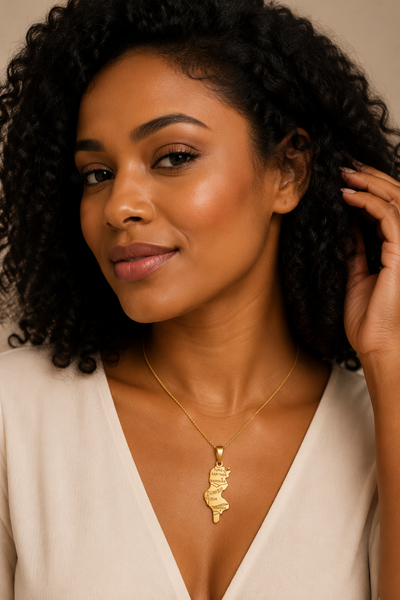 Collier Carte Pays et Îles Doré en Acier Inoxydable – Pendentif Origines