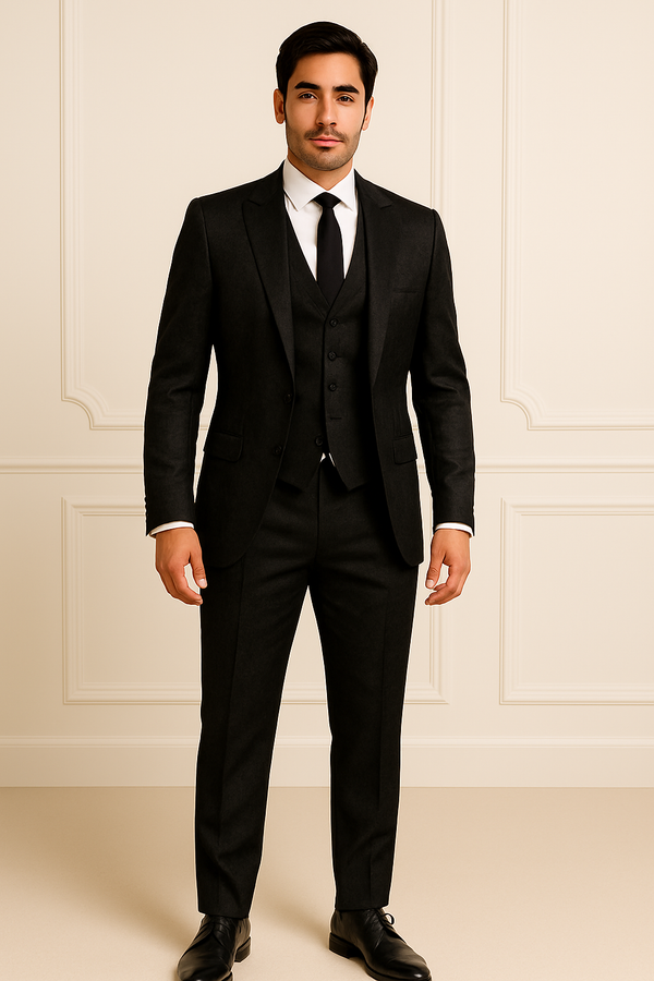 Smoking homme noir SUITMEN coupe ajustée avec cravate et chemise blanche