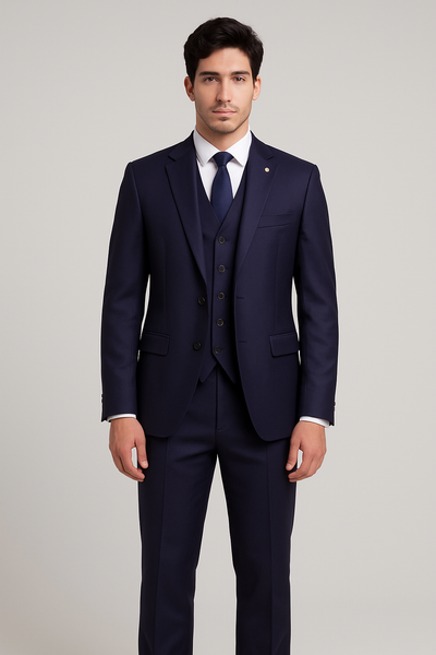 Costume SlimFit bleu nuit pour homme, vue de face – Hafsoit Mode