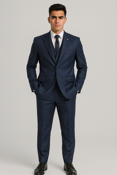 Costume bleu nuit SlimFit élégant, vue de profil – Hafsoit Mode