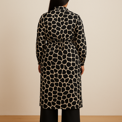Ensemble femme imprimé girafe noir et beige – vue de dos
