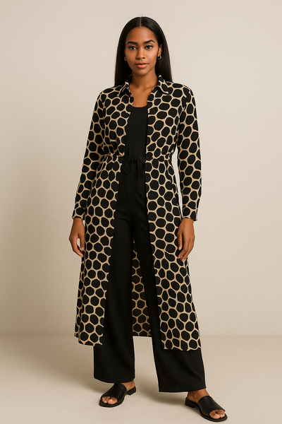 Ensemble femme chic imprimé girafe noir et beige – vue de face