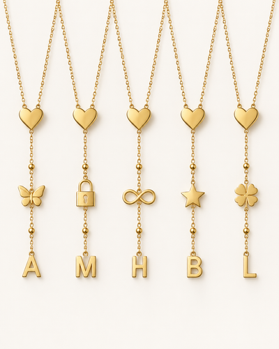 Collier Y Personnalisé avec Initiale et Charm en Acier Inoxydable Doré