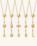 Collier Y Personnalisé avec Initiale et Charm en Acier Inoxydable Doré