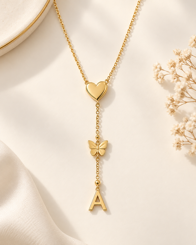 Collier Y Personnalisé avec Initiale et Charm en Acier Inoxydable Doré