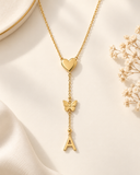 Collier Y Personnalisé avec Initiale et Charm en Acier Inoxydable Doré