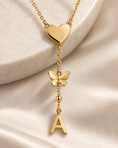 Collier Y Personnalisé avec Initiale et Charm en Acier Inoxydable Doré