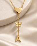 Collier Y Personnalisé avec Initiale et Charm en Acier Inoxydable Doré