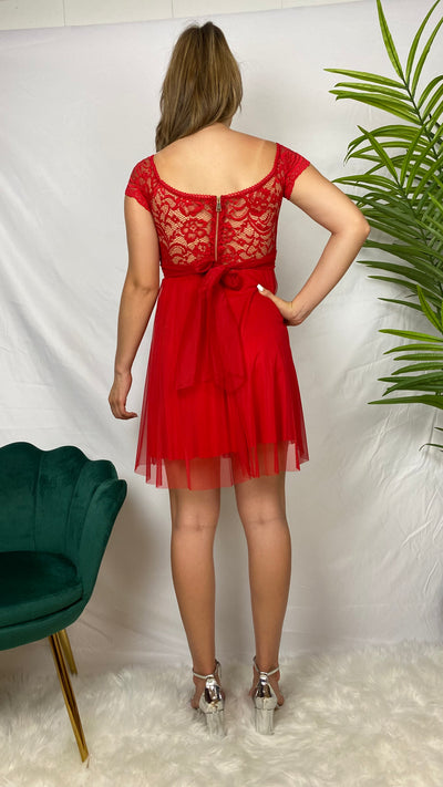 Robe de soirée courte dentelle et tulle Sienna