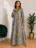 Robe chemise longue grande taille bleu mélangé en viscose et coton, taille unique du 36 au 48.