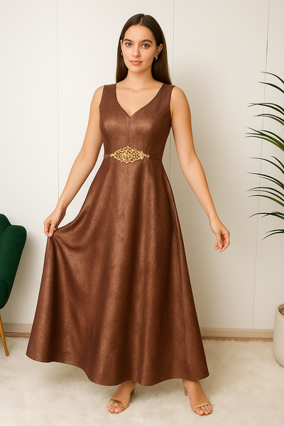 Tissu satiné chocolat aux reflets dorés – Hafsoit Mode