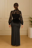 Robe longue noire en velours et dentelle – vue de dos