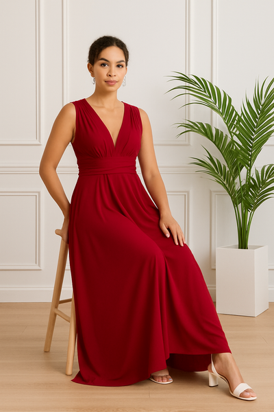 Robe longue multiposition rouge bordeaux vue de face, élégante