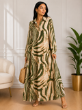 Robe chemise longue grande taille verte en viscose et coton, taille unique du 36 au 48, vue de face.