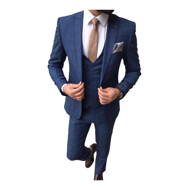 Costume carreaux bleu 3 pièces