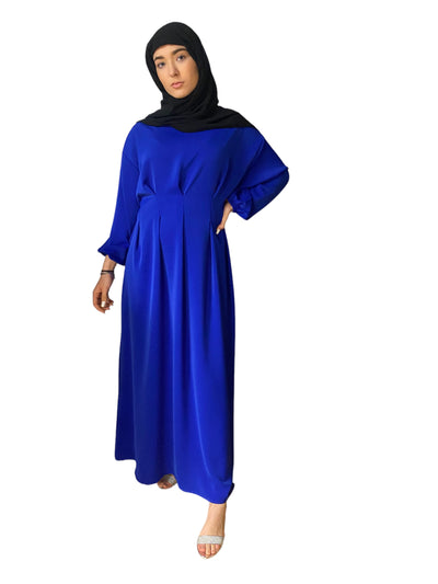 Robe manches longues en satin bleu marine