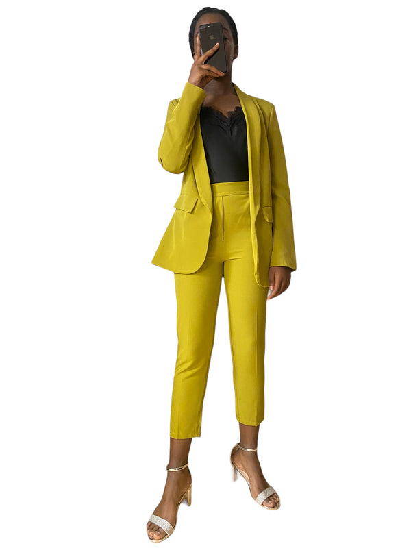 Tailleur pantalon blazer femme vert olive