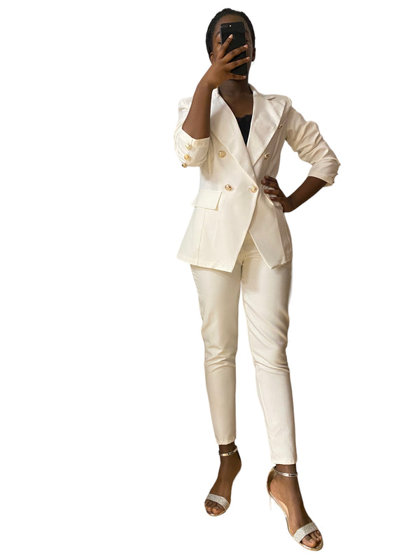 Tailleur femme blanc veste croisée