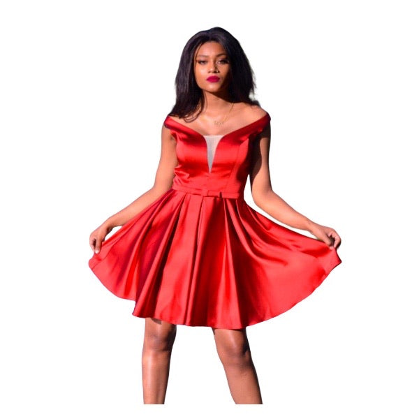 Robe de cocktail courte satin rouge