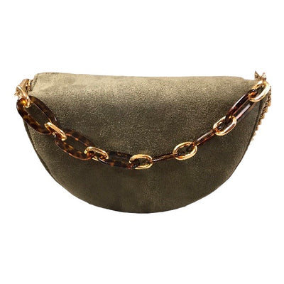 sac demi-lune en daim kaki