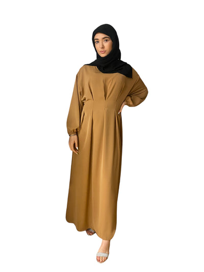 Robe manches longues en satin marron