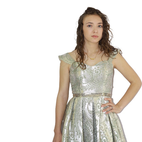 Robe de cocktail courte vert clair dorée Incrustée de strass