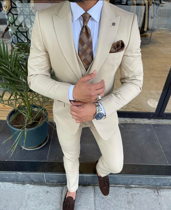 Costume beige 3 pièces slim fit
