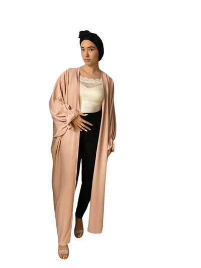 Gilet long rose en soie de Médine style Abaya