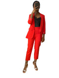 Tailleur pantalon blazer femme rouge